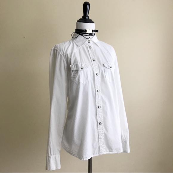 Gap White Button Down Modern Western Shirt M - Picture 2 of 8